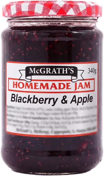McGrath's Homemade Blackberry and Apple Jam, 340g jar with red gingham lid