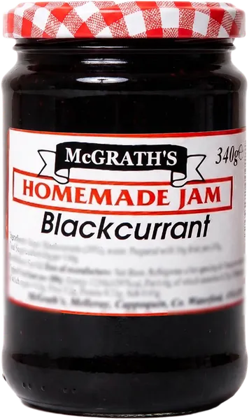 McGrath's Homemade Blackcurrant Jam, 340g jar with red gingham lid