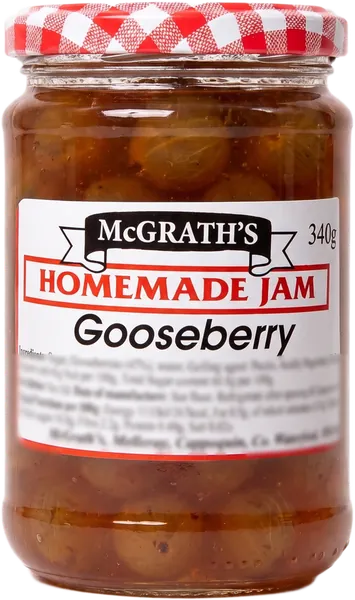 McGrath's Homemade Gooseberry Jam, 340g jar with red gingham lid