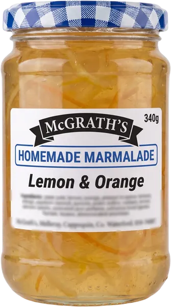 McGrath's Homemade Lemon and Orange Marmalade, 340g jar with blue gingham lid