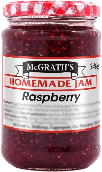 McGrath's Homemade Raspberry Jam, 340g jar with red gingham lid