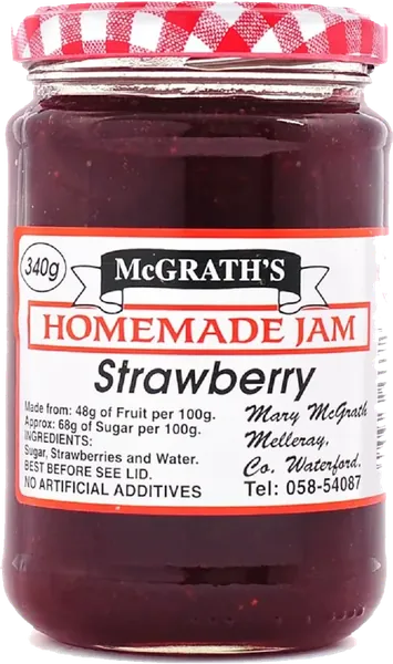 McGrath's Homemade Strawberry Jam, 340g jar with red gingham lid